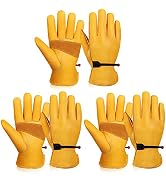 OZERO Leather Work Gloves for Men: Large 3 Pairs Cowhide Working Gloves for Driving Heavy Duty Me...