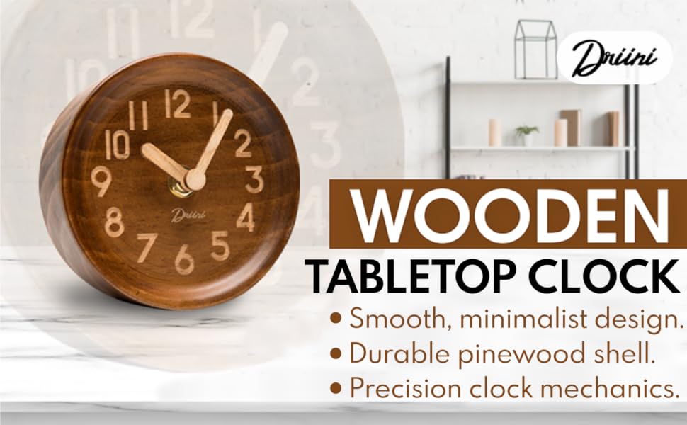 small cute mini pinewood desk table shelf mantle clock clocks battery silent living room