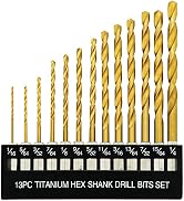 GMTOOLS 13 Pcs Titanium Coated Twist Hex Shank Drill Bit Set, 135 Degree Tip HSS Impact Drill Bit...