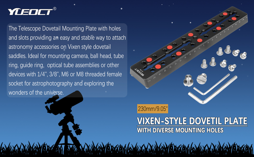 Yueoct AT-09 230mm 9.05 Rail Bar Mounting Plate Vixen Style Dovetail Saddle Telescope Adapter Mount