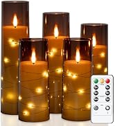 Raycare Embedded String Lights Flameless Candles with Remote and Timer, 5 Pcs Battery Operated Ac...