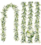 HIAGROW 6FT Eucalyptus Garland with Flowers, 4 Pack Artificial Greenery Garland Hanging Faux Euca...