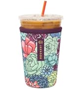 Sok It Java Sok Iced Coffee & Cold Soda Insulated Neoprene Cup Sleeve (Succulents, Medium: 24-28oz)