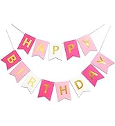 Roseo Pink Happy Birthday Banner Signs Golden Sparkle Funny Birthday Party Supplies for Girls Bir...