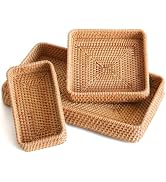 KALEKAIL Rattan Serving Tray, Woven Wicker Rectangle Trays, Shallow Basket Tray Set of 3, Rattan ...