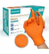 General Medi Nitrile Industrial Orange Gloves with Raised Diamond Texture, 100 Count Heavy Duty N...