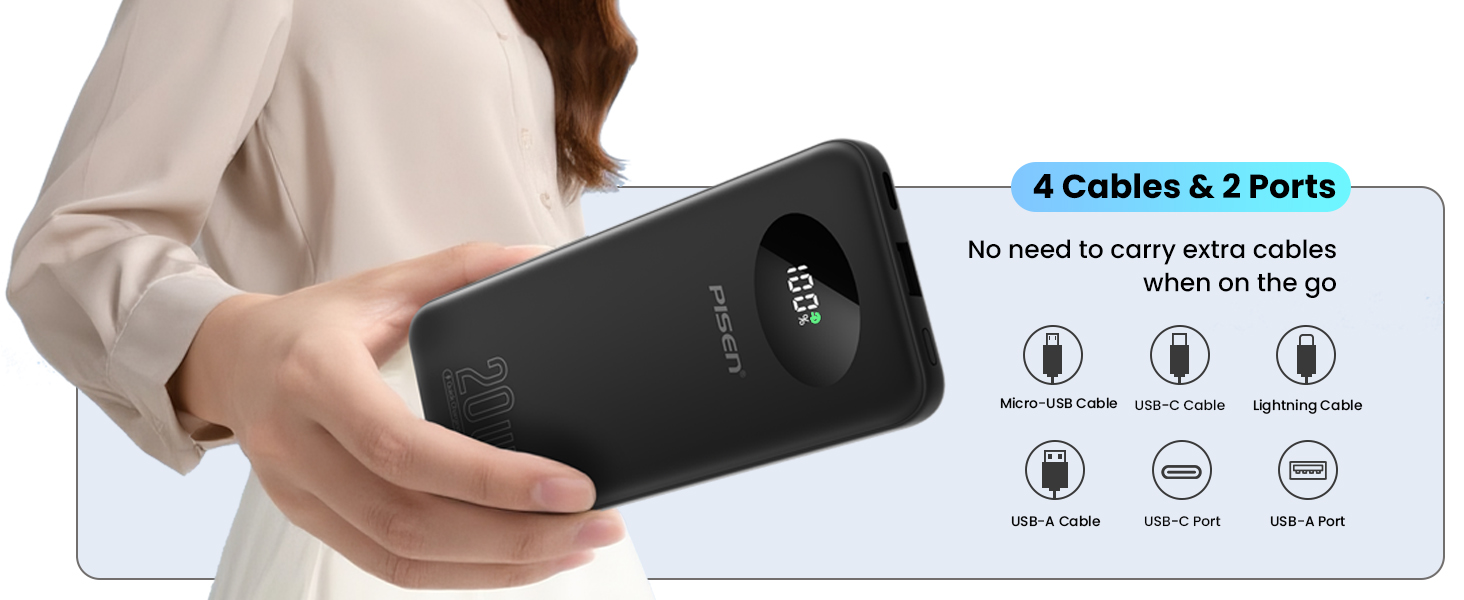 PISEN CCC Certified Built-in 4 Cable Power Bank
