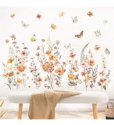 decalmile Boho Flower Wall Decals Garden Floral Butterflies Wildflower Wall Stickers Girls Bedroo...