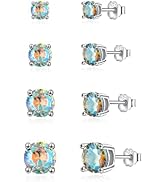 925 Sterling Silver Stud earrings Set | White Gold Plated Hypoallergenic Stud Earrings | Cubic Zi...