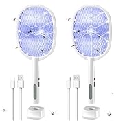 Electric Fly Swatter,4000V Bug Zapper Racket,2 In 1 Mosquito Zapper Racket with 1200ml Battery Re...
