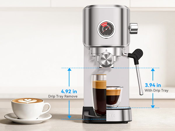 espresso machine removable drip tray tall mug latte glass extra clearance 4.9 inches