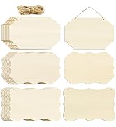 FSWCCK 24 Pieces Unfinished Hanging Wood Sign Blank with Ropes, Rectangle Blank Wood Sign Plain H...