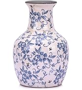 Chinoiserie Decor Blue and White Floral Vase - 10.6" Vintage Ceramic Pottery Vase for Centerpiece...