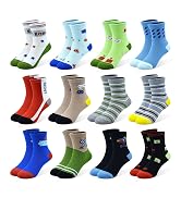 SPTRAMLE 12 Pairs Boys Socks for Kids Crew Socks Cotton Cartoon Novelty Crazy for Toddler 1-7 Yea...