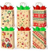 BLEWINDZ 24 Pcs Small Christmas Gift Bags with Handles & Tissue Paper, Kraft Paper Present Bags f...