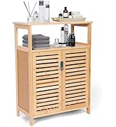 Bambition Bamboo Storage Cabinet with Doors, Floor Freestanding Cabinet with Shelves for Bathroom...