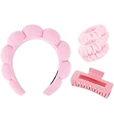 Wecoe Pink Spa Headband and Wristband Set for Face Washing, Makeup Application, Skincare Routine,...