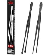 DEHOV 12 Inch Stainless Steel Black Cooking Tongs Set of 2, Metal Chef Food Tweezers For Cooking,...