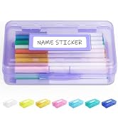 Sooez Pencil Box with Personalized Sticker, Large Hard Pencil Case Organizer, Clear Plastic Crayo...