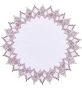 Raedan White Dark Red Linen Lace Doily 24 inches Round Coffee Table Topper Dresser Scarf Place Ma...