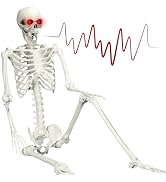 6ft Sound-Activated Halloween Skeleton, Flashing Red Eyes & Scary Sound | MADHOLLY Life Size, Pos...