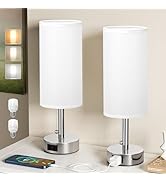 Fenmzee White Silver Bedside Table Lamps Set of 2-3 Color Temperatures Pull Chain Lamp with AC Ou...
