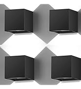 BIRITALO 20W Outdoor Wall Light 6500K Up and Down Square LED Modern Wall Sconce Adjustable Black ...