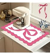 CQKEDMA Scalloped Cute Bow Coffee Bar Mat for Countertop, Dish Drying Rack Mats for Kitchen Count...