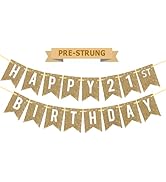 Pre-Strung Gold Happy 21st Birthday Banner Decorations,12 ft No DIY Gold Glitter 21st Birthday Pa...