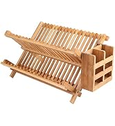Lawei Bamboo Dish Drying Rack with Utensil Holder - Collapsible Dish Drainer Foldable Dish Rack B...