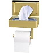 Brushed Gold Toilet Paper Holder Wall Mounted with Shelf & Wipes Storage – Stainless Steel SUS304...