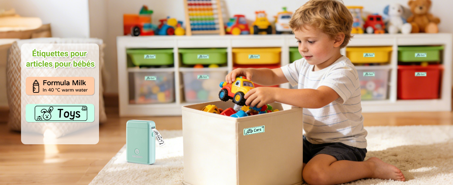 Text reads 'Image 1'. Colorful toy storage setup with plastic bins organized on shelving units against a wall. Various toys and stuffed animals visible in bins.
