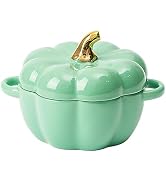 Justup Dutch Oven Pot with Lid, Pumpkin Pottery Dessert Saucepan, Mini Baking Dish Cute Pumpkin B...