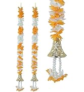Set of 2 Door Hanging with Artificial Flower Made up of String Hanging Beads with Bell for Home W...