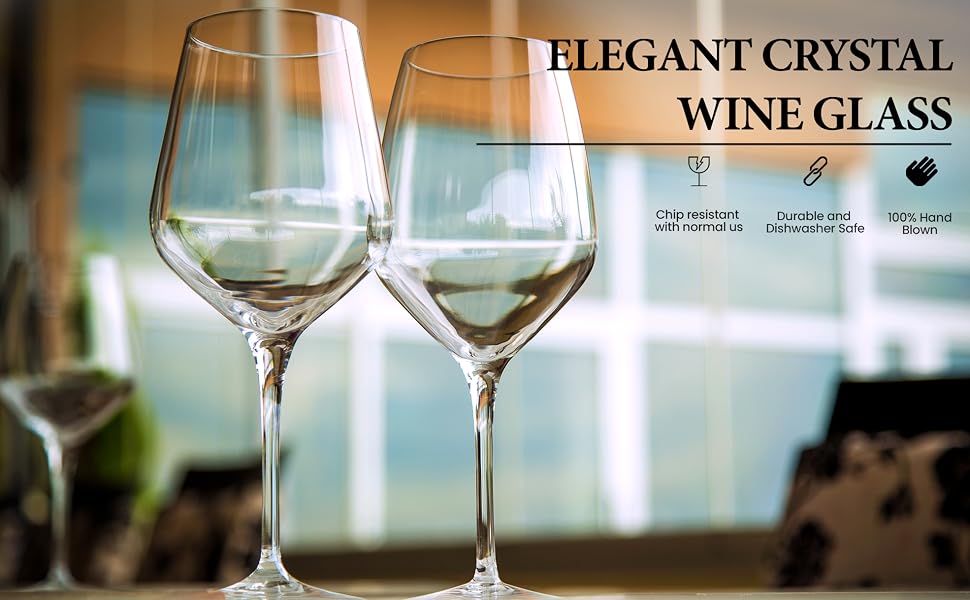 22oz Crystal Wine Glasses - Set of 2 Elegant Tall Red & White Wine Clear Stemmed Glass Drinkware w/