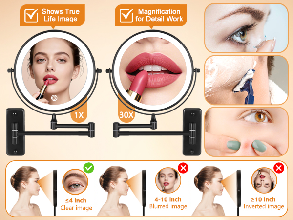 30x magnifying mirror with light