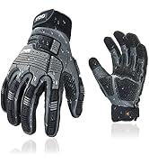 Vgo... 1Pair Safety Leather Work Gloves,Mechanics Gloves,Impact Gloves,Anti-Vibration Gloves,Rigg...