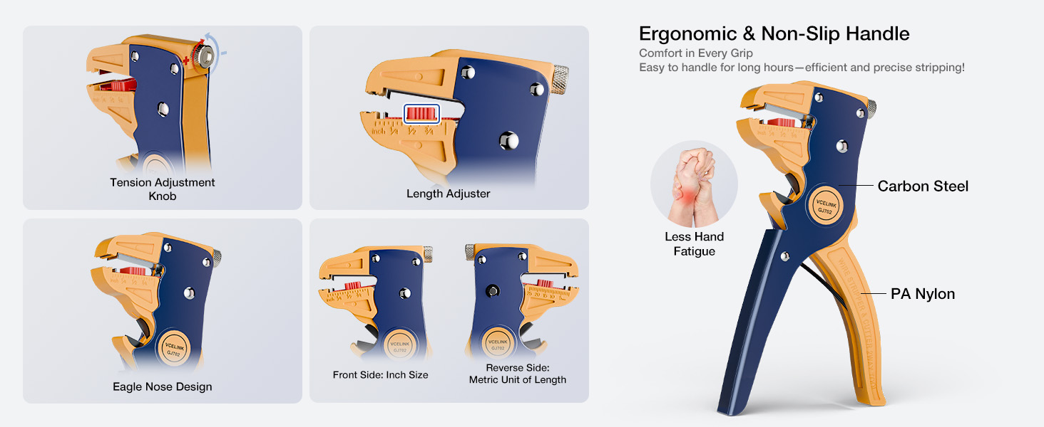 The handle is non-slip, comfortable to the touch, and ergonomically designed