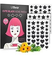 LitBear Acne Patch Pimple Patch, Black Star & Heart Shaped Acne Absorbing Cover Patch, Hydrocollo...