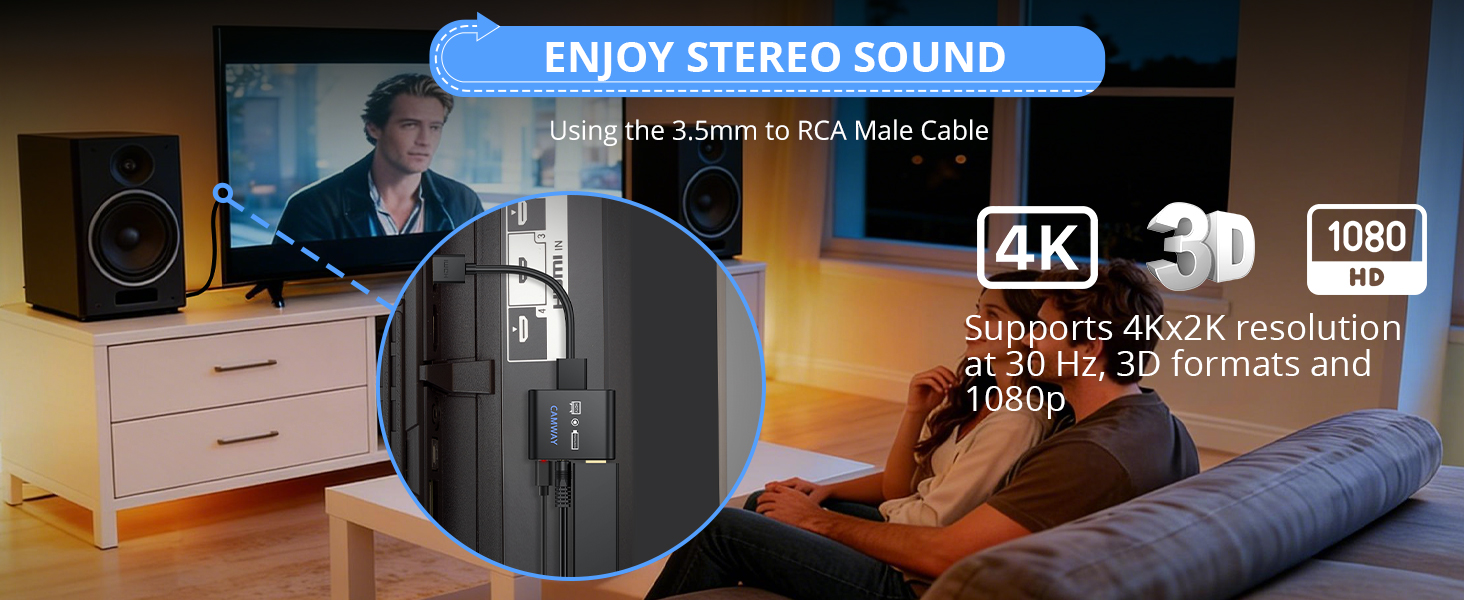 CAMWAY HDMI Audio Extractor,HDMI to HDMI and 3.5mm Audio