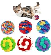 OODOSI 6 Pack Cat Toys Balls - 3 Jingle Bell Ball & 3 Soft Pom Pom Balls, Interactive Kitten Toys...
