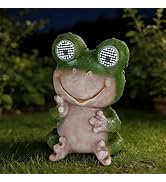 EverZenHub Solar Frog Garden Statue with Blinking Rotating LED Eyes, Solar Powered Auto On/Off, W...