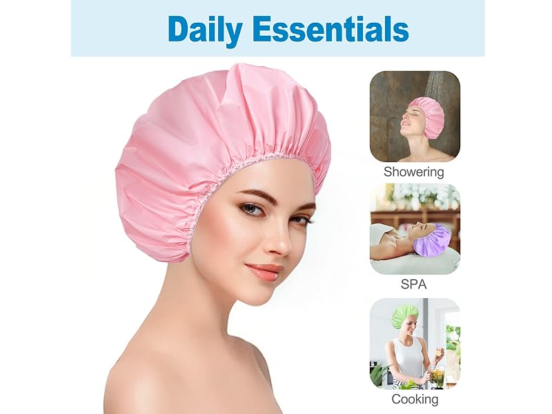 Shower Caps for Women 6 PCS Reusable Bath Caps - Star