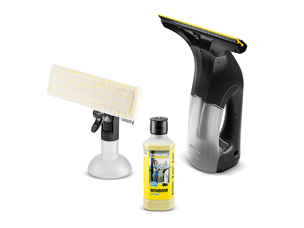 Black WV 1, Spray Bottle, and Detergent in front of white background
