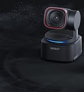 Webcam product photos against black background, showing multiple angles of a compact camera device with red accent trim and lens.