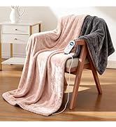 Electric Heated Blanket Throw 50" x 60" Soft Dual-Sided Flannel Fast Heating 12 Heat Levels 1–12H...