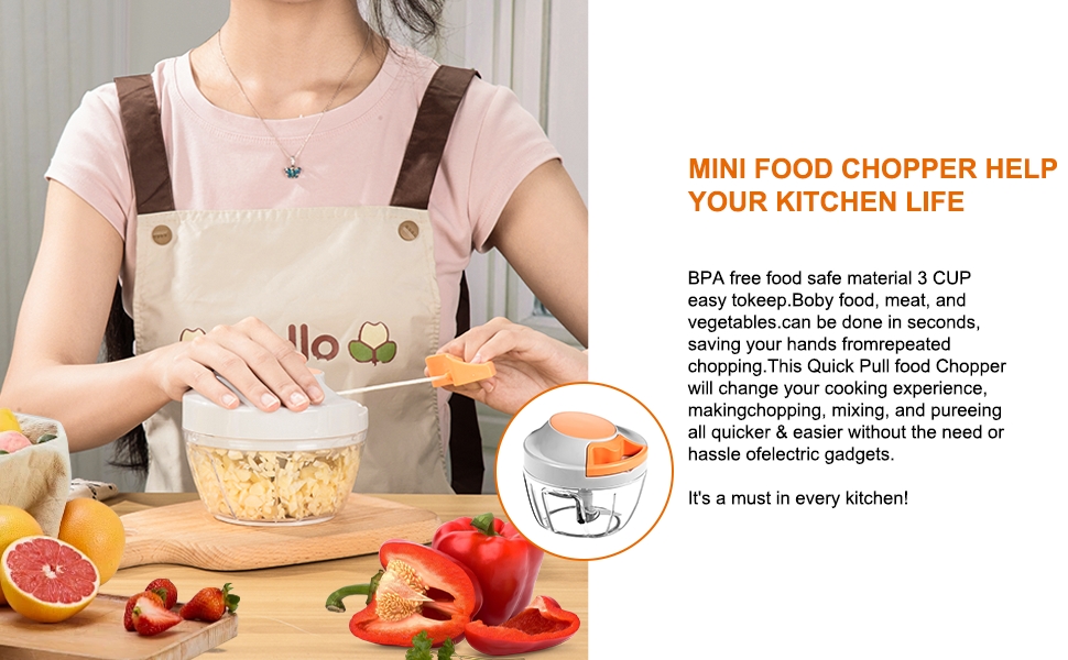 Manual Food Processor Vegetable Chopper, Portable Hand Pull String Garlic Mincer Onion Cutter