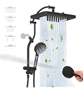 Hibbent 13'' Rain Showerhead Combo, 10 Mode Filtered Handheld Spray, Black | High Pressure 5-Spra...