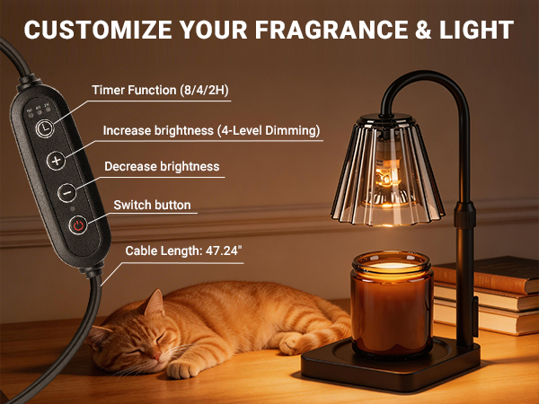 Fubink black candle warmer lamp with timer & dimmer, adjustable height for customized light