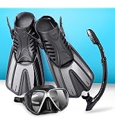 Mask Fin Snorkel Set with Adult Snorkeling Gear, 180°Anti-Fog Diving Mask Anti-Leak Dry Top Snork...